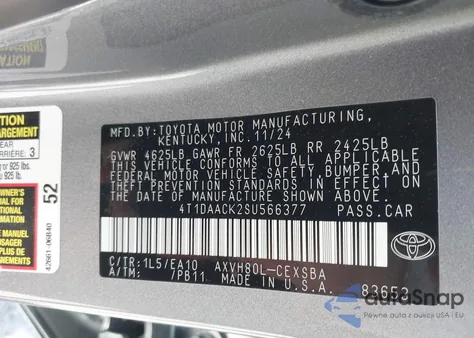 2025 Toyota Camry Se z USA, uszkodzony, nr VIN 4T1DAACK2SU566377